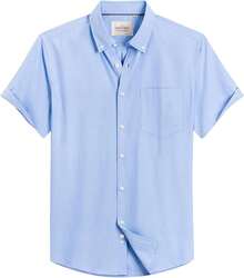 Men's Short Sleeve Oxford Shirt Regular Fit Button Down Collar Shirts With Pocket-20256688 - 酒紅色 - 查看 7