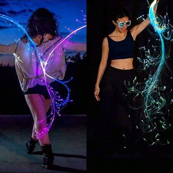 LED Light Up Dance Whip USB Rechargeable Fiber Optic Whip 7 Color Changes Music Festival ,Slip Grip For EDM Events & More