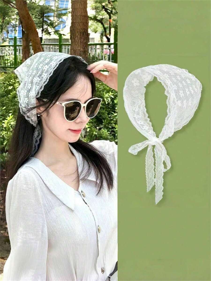 Neu eingetroffen, beliebter, modischer Blumen-Spitzen-Schal für Frauen, elegant & süß, vielseitiger Kopfschmuck & Bekleidungszubehör, personalisierter koreanischer Chic-Stil, geeignet für Reisen, Fotografie, tägliches Tragen als Kopftuch, Modefrisuren-Accessoires Stirnbänder für Frauen, Schulsachen, College-Herbst-Accessoires