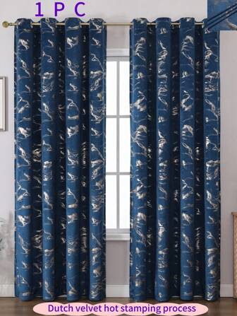 1pc Gold Velvet Curtain Panel, Gold Marble Top Grommet Design Curtain, Suitable For Living Room, Bedroom, Kitchen, Home Decor, Room Decoration