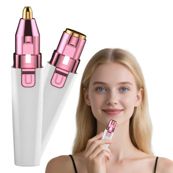 2-In-1 Rechargeable Eyebrow Trimmer & Facial Epilator With LED Light, Painless Design, Rose Gold Color, For Peach Pomade, Eyebrows, Lips, Chin & Arms,Back To School Gift