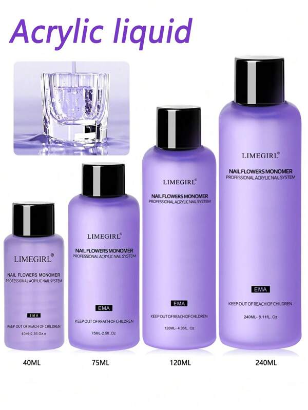 40ML/75ML/120/ML/240ML Acryl Flüssigmonomer, Acryl Nagelbürste, für Acryl Nail Extension, Nagelsystem Set Acrylnagel Extension schnell trocknend für Anfänger DIY Zuhause Professioneller Nagelstudio Gebrauch