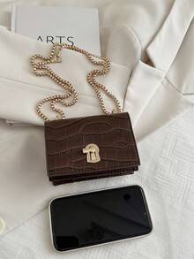 Bolso de hombro minimalista con cadena de pestillo mini - Marrón - Ver 5