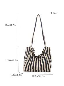 2026 New Retro Style Striped Canvas Bag, Large Capacity, Versatile Use, For Work, School And Outdoor Activities, Can Be Used As A Backpack - Apricot - View 4