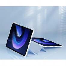 TenYide Silikon Klar iPad Hülle mit dreifach faltbarem Tablet Cover, Stifthalter, transparente Rückschale, schlankem Ständer, stoßfest, gegen Stürze - Eisblau