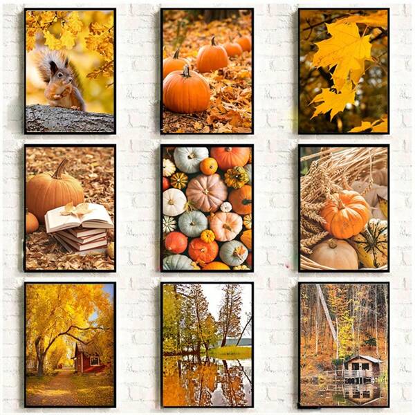 1pc Wall Arts Posters Optional Frame Travel Autumn Harvest Decorative Paintings Autumn Scenery Landscape Wall Art Printed Canvas Paintings Pumpkin Halloween Poster Pictures Living Room Home Decoration Autumn Decoration Gifts Halloween Decor Room Decor