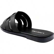 Dressy Summer Flat Sandals With Square Open Toe - Black - View 3