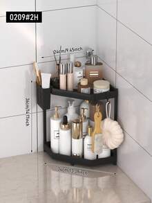 1件装，防锈转角淋浴三角架，2/3层浴室收纳架，洗发水收纳架，浴室置物架，带挂钩可悬挂沐浴球，独立式置物架。浴室配件 - 黑色 - 查看 15