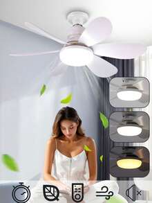 MOLOLAN Ventilador de techo con luz y control remoto, Ventilador de techo LED regulable de 40 W con enchufe E27, 3000K-6500K/Brillo Ajustable, Ventilador de techo para dormitorio, sala de estar, 6 aspas, 3 velocidades, temporizador,Aire Diseño Ergonómico para Combatir el Calor Refrescante Luces Brillantes Cálida, Neutral y Fría con 5 Aspas Duraderas Material Resistente Control Elegante Incluido, Ventilador de techo para dormitorio, sala de estar,  sala de estar, estudio y tiendas - Blanco - Ver 4