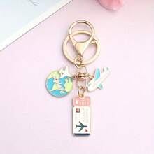 1 pieza Llavero de equipaje con lazo y avión, llavero bonito en forma de anillo para bolso, mochila, coche, regalo para niña o mujer - Rosa - Ver 1