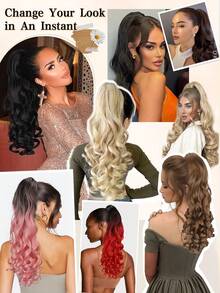Extensión de coleta, elegante extensión de coleta ondulada y rizada de 20 pulgadas multicolor con clip para mujeres - resistente al calor sintético, totalmente hecho a máquina, perfecto para uso diario y fiestas (marrón claro) - Light Brown - Ver 8