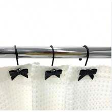 Móc treo rèm tắm hình nơ bằng hợp kim kẽm thanh lịch - Vòng treo rèm trang trí cho phòng tắm & rèm cửa sổ, phụ kiện sang trọng chống gỉ (Bộ 12 cái) Trang trí phòng tắm mùa thu - màu đen - Xem 4