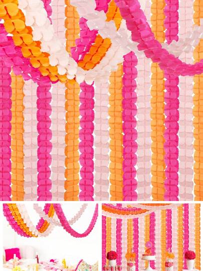 Conjunto de 12 guirlandas de trevo para decoração de festas, com franjas de papel rosa e laranja brilhantes, reutilizáveis para festas, chá de bebê, formatura, casamento, reunião familiar, festival do pôr do sol de outono, Dia de Ação de Graças e muito mais.