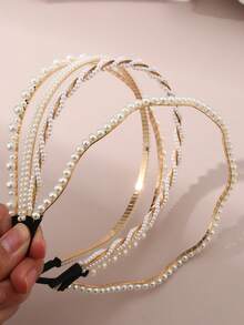 4 件女士时尚仿珍珠头带，简约百搭，适合新娘、发带、发箍、秋季