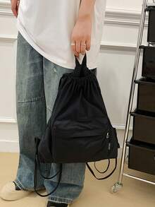 Simple Casual Drawstring Backpack; This Year's New Sports Backpack; Simple And Lightweight Travel Backpack - Black - View 4