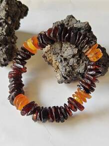 Natural Baltic Raw Amber Bracelet Elastic Therapy Gemstone Bangle Jewelry Indie Stylish Calm And Peace Accessorize Fossil Resin Energy Gift For Couple's Presents For Man And Woman