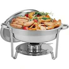 6 Liter Speisewärmer Runde Heizschale Edelstahl Buffetwärmer Suppenwärmer Bain-Marie Speisewärmer für Restaurants, Cafeterias und Schulen (Silber)