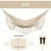 2 In 1 Bohemian Canvas Hammock And Swinging Chair Outdoor Camping Woven Tassels Swing Hammock Frame Portable Indoor-Outdoor Garden - Multicolor - View 6