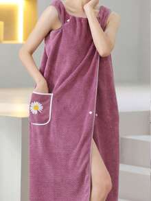 1pc Floral Embroidered Bath Wrap Towel - Pink - View 1