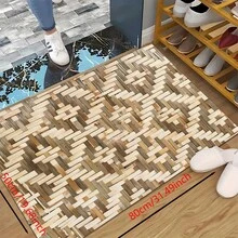 1 pieza, alfombra de cocina hecha a mano con cuerda de paja y estampado de bambú, antideslizante de diatomita, alfombra rectangular impresa en 3D, adecuada para sala de estar, dormitorio, pasillo, baño, lavandería - Alfombra de poliéster para decoración del hogar, interior y exterior