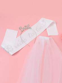 Set de 3 piezas que incluye diadema, faja y velo para la despedida de soltera de la novia, accesorio europeo para fotografías de boda