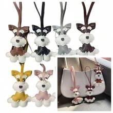 1pc Schnauzer Dog Leather Keychain, Creative Pet Charm Bag Accessory, Cute Dog Pendant, PU Leather Cartoon Dog Keyring, Small Gift