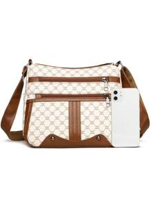 女士几何图案斜挎包，柔软皮革材质中年单肩包，新款春秋设计