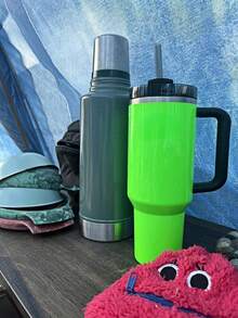 STANLEYSINCE 1913 40 OZStainless Steel Tumbler Double Wall Vacuum Insulated Portable Drinking Cup Travel Lced Coffee Mug  Summer Drinkware With Handle And Straw, Perfect ForTravel, Home, Office, Gift, Lce Drinks And Hot Drinks - Fluorescent Green - View 5
