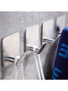 2pcs Adhesive Towel Hooks/Bathroom Wall Hooks - Black/Silver Heavy Duty Self-Adhesive Hooks, Can Be Stuck On Bedroom, Kitchen Doors To Hang Bathrobes, Coats, Clothes, Towel/Coat Hooks, Wall Hooks, Stick On Bathroom Or Kitchen, Stainless Steel Material, 4pcs Set, Home Decor, Valentine's Day Gift, 2026 Essential - Multicolor - View 3