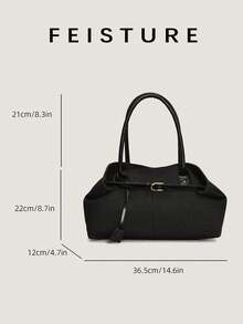 FEISTURE 1 件黑色牛仔布手提包，带肩带装饰，大容量单肩包，带磁扣，适合女孩、女士、大学生、办公室职员和专业人士，非常适合工作、商务、通勤和上学 - 黑色 - 查看 5