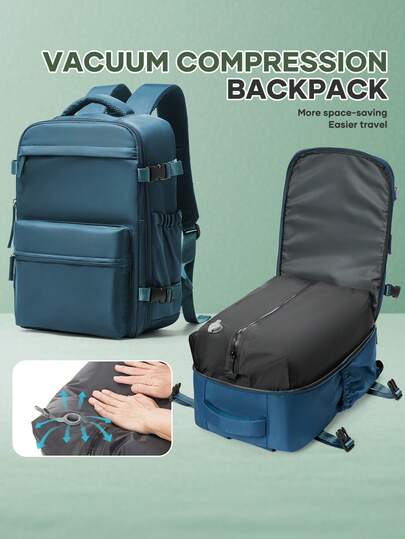 Floless Travel Vacuum Compression Laptop Backpack, Meets Airline Transport Standards, Unisex, Vacuum Travel Backpack, Can Fit Clothes, 14-Inch Laptop Business Computer Backpack. Note: The Vacuum Sealed Compartment Uses An Airtight Zipper, Which Is Very Tight And Requires Force To Open. The New And Old Versions Of The Packaging Will Be Dispatched Randomly. The New Version Includes The Exhaust Cylinder Accessories, While The Old Version Does Not.