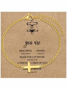 1 件女士十字架仿珍珠青瓷串珠手链套装，时尚西部牛仔风格十字架串珠手链叠戴套装，时尚珠宝礼品，信仰礼品，基督教礼品，友谊礼品