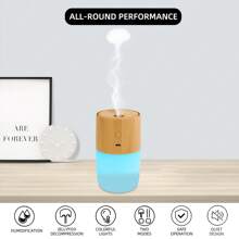 300ml Wood Grain Aroma Diffuser, Humidifier, Air Purifier, 7-Color LED, 2 Spray Modes, 2 Essential