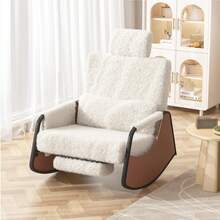 YODOLLA Rocking Nursing Chair With Footrest, Adjustable High Back Armchair For Adults, Comfy Glider Chair For Mum, Breastfeeding, Reading - Living Room & Bedroom - Teddy Fleece-white - View 1
