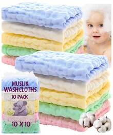10 Pcs 12"X12" Baby Washcloths,Baby Stuff,Baby Christmas Gift,Baby Soft Face Cloths For Newborn, Absorbent Bath Face Towels, Wipes, Burp Cloths, Baby Registry As Shower. Pack Of 10 (Green,Blue,White) - 10 miếng vải ợ - Xem 12