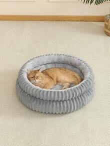 1pc Soft & Comfortable Washable Round Cat Bed, Suitable For Small, Medium & Large Cats And Dogs, All Season Use - Grey - View 6