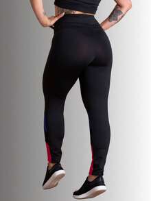 Women's High Waist Fitness Leggings With Braided Leg Detail Gym Workout RIQ Modas - 藍色 - 查看 3