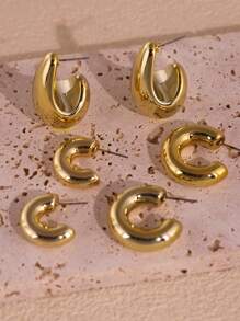 3 pares de pendientes tipo aro en forma de C, sencillos y clásicos, joyería de moda adecuada para uso diario de mujer, regalo ideal para madres y amigas