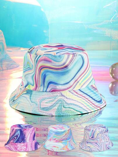 1pc Women's Tie-Dye Pattern Double-Sided Bucket Hat, Summer Sun Protection Foldable Hat, Suitable For Daily Use, Travel
