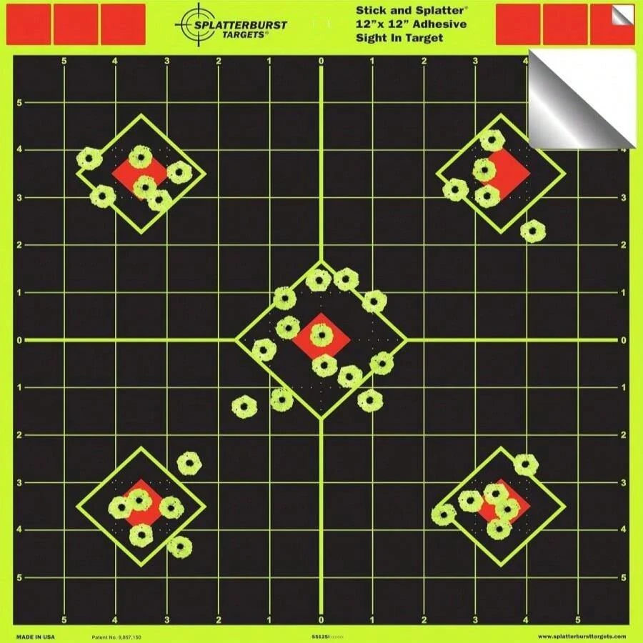 Splatterburst Targets - 12 X 12 Inch Sight In Stick &Amp; Splatter Self Adhesive Shooting Targets - Shots Burst Bright Fluorescent Yellow - Great For All Firearms, Airsoft &Amp; Pellet Guns - Made In USA