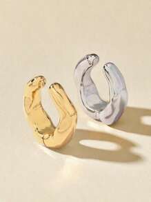 2 Pairs Fashionable Mixed Color CCB Non-Piercing Ear Clips - Minimalist Style, Suitable For Casual Wear