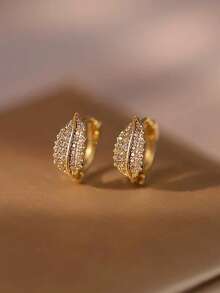 Pair Of Small Leaf Design Hoop Earrings Elegant Vintage Style Jewelry For Women, Lightweight Comfort For Daily Wear & Parties, Birthday Gift For Party Accessories Earrings - 金色 - 查看 3