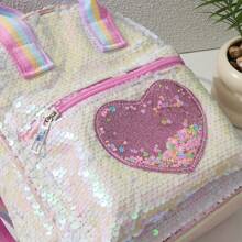 1pc Shiny Sequin Backpack, Large Pasta Shape, Unicorn Horn Design, Convertible Shoulder & Handbag, Adjustable Rainbow Strap, Zipper Closure, Suitable For School, Outings, Lovely Gift