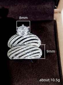 2pcs Luxury & Elegant Women's Sparkly Ring Set - Geometric Wedding Engagement Party Jewelry Accessory - Size 6-11