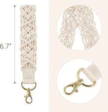 Macrame Chain Cute Keychain Wristlet Lanyard Boho Woven Wrist Lanyard Keys, Chains Car ID Badges - 米色 - 查看 4