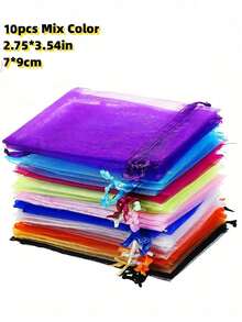 10pcs/Set Assorted Organza Gift Bags, Suitable For Jewelry, Wedding Candy And Other Gifts, Can Be Used As Drawstring Bags, Jewelry Packaging Bags, Wedding Favor Bags, Organza Bags With Drawstring, Small Gift Bags, Jewelry Bags, Mini Drawstring Bags, Mesh Small Bags, Suitable For Wedding Favors, Party Gifts, Candy Packaging, 10 Color Options, Also Suitable For Cosmetic Packaging, Mesh Gift Bags, Drawstring Gift Bags. - Multicolor - View 8