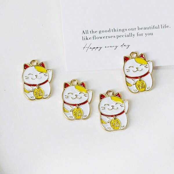 5pcs Zinc Alloy Lucky Cat Pendant, DIY Japanese Amulet Earrings, Necklace, Keychain Decoration