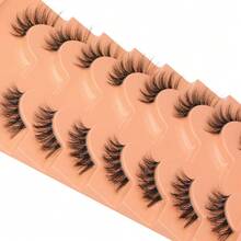 Russian Lashes Clear Band False Eyelashes Natural Look D-Curly Fake Lashes Russian Strip Faux Mink Eyelashes 9 Pairs Pack - B1-半眼 - 查看 5