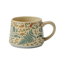 1/2 包带手柄陶瓷咖啡杯，360ml/12oz 复古花朵陶瓷咖啡杯，手工装饰美学茶杯，适用于拿铁、茶、牛奶、热可可，适用于洗碗机和微波炉