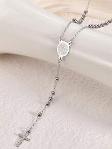 1pc 3mm Laminado Guadalupe Rosary,Stainless Steel Virgin Mary Y Necklace, Gift For Valentine's Day, Mother's Day - Multicolor - View 6